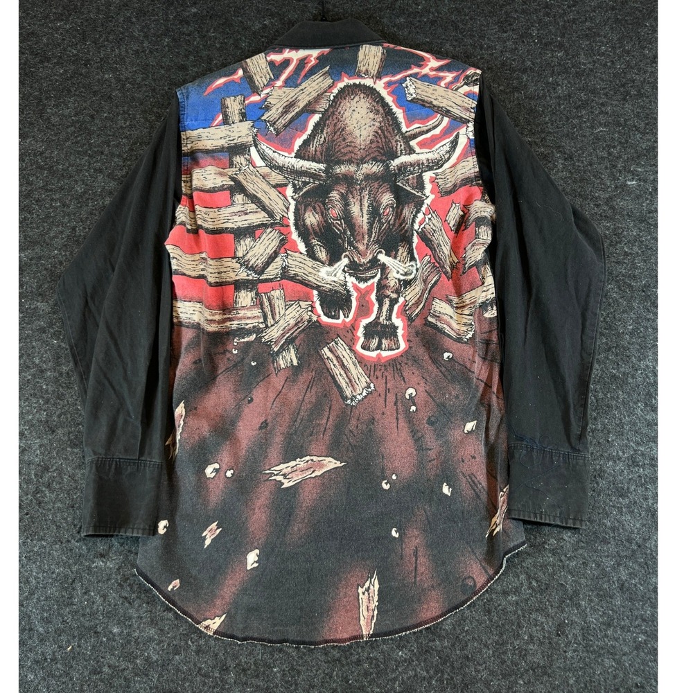 Wrangler Shirt Mens 15-33 X-Long Tails Bull Western Pearl Snap PBR Brush popper
